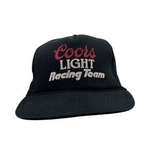 Vintage Coors Light Beer Racing Team Black Hat Snapback Trucker Cap 80s 90s